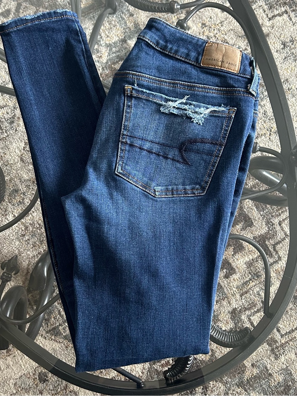 American Eagle Dark Wash Destructive Super Stretch Skinny Jeans